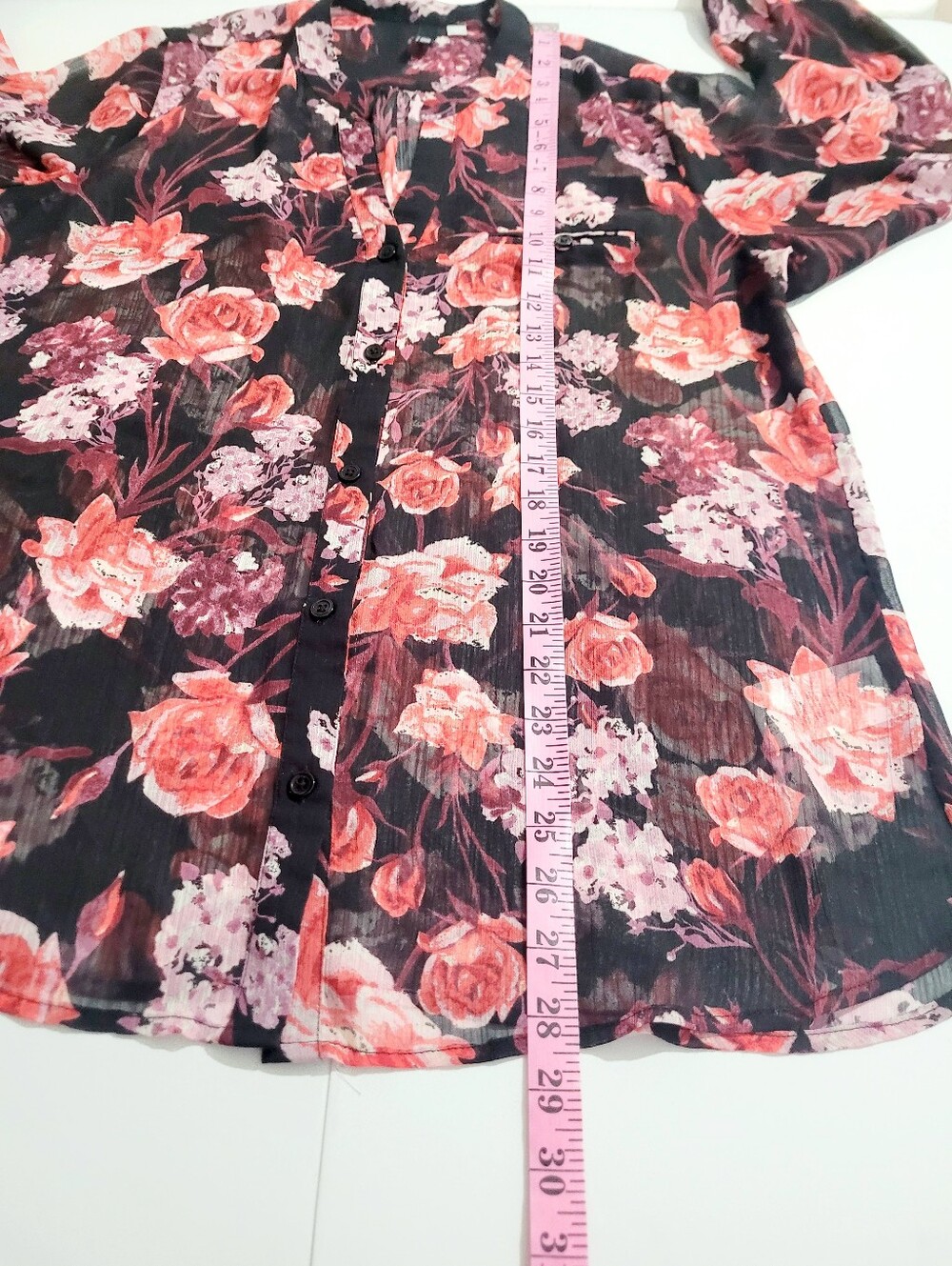 Kut From The Kloth Floral Sheer Blouse Women's Large Button Front Long Sleeve - Picture 9 of 11